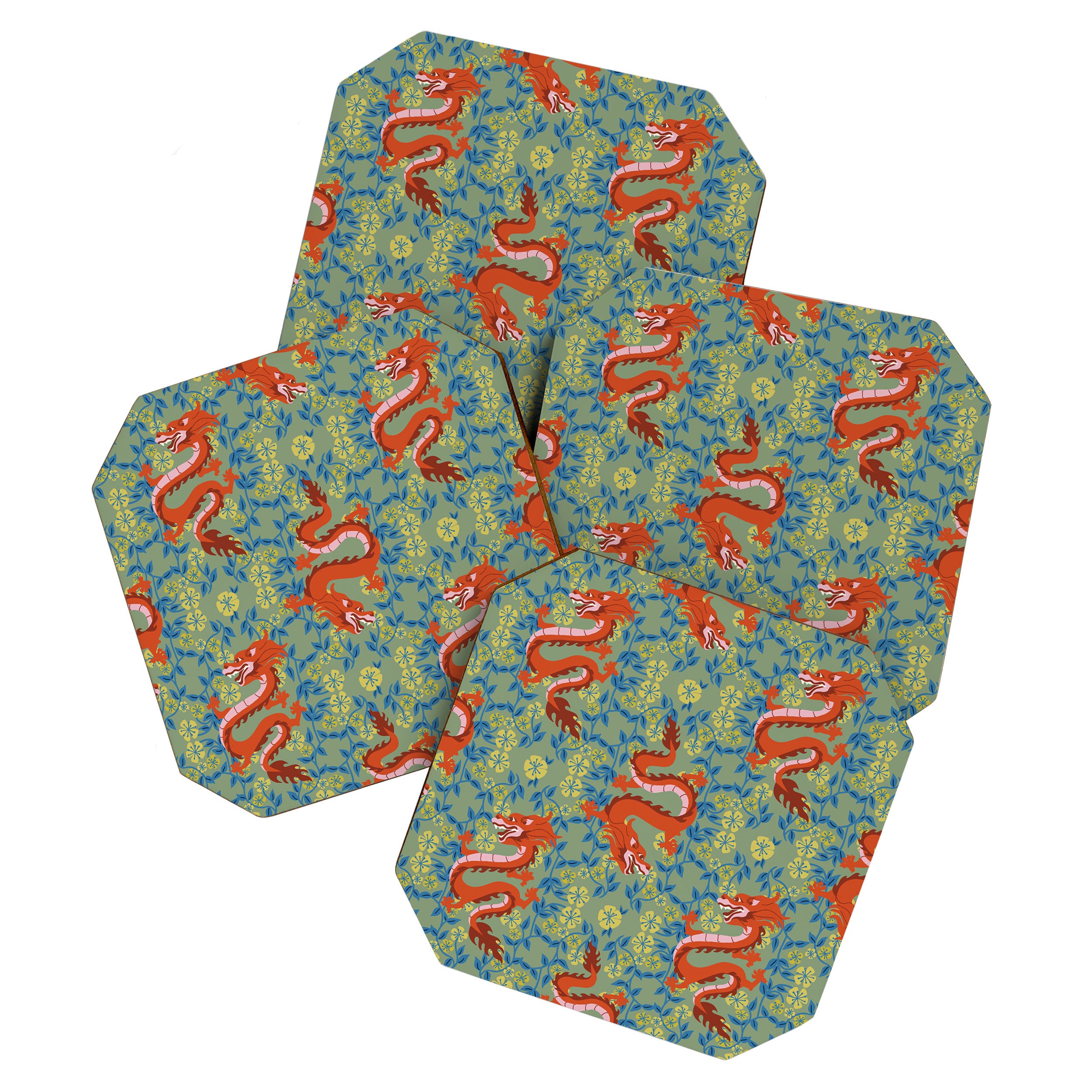 Floral Dragon Chinoiserie  Coaster Gallery Image 1
