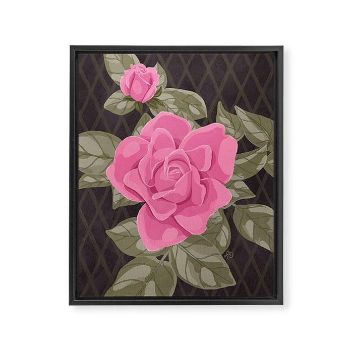 Gouache Botanical Rose Painting Framed Canvas Print Gallery Image 1