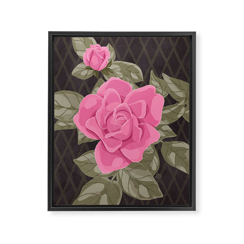 Gouache Botanical Rose Painting Framed Canvas Print Gallery Image 6
