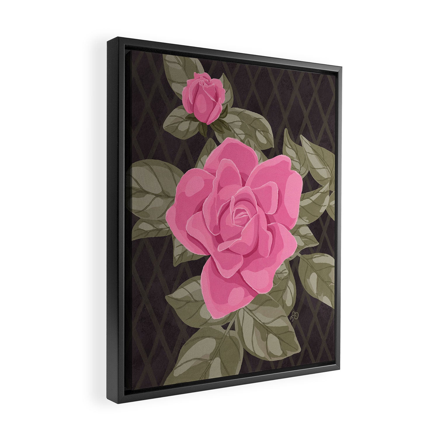 Gouache Botanical Rose Painting Framed Canvas Print Gallery Image 2