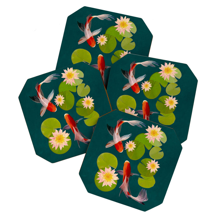 Graceful Koi Among Water Lilies  Coaster Gallery Image 1