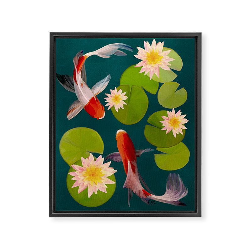 Graceful Koi Among Water Lilies  Framed Canvas Print Gallery Image 6