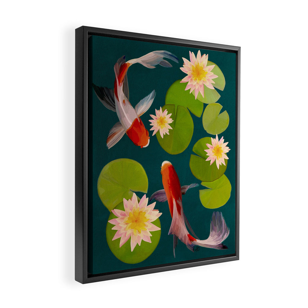 Graceful Koi Among Water Lilies  Framed Canvas Print Gallery Image 2