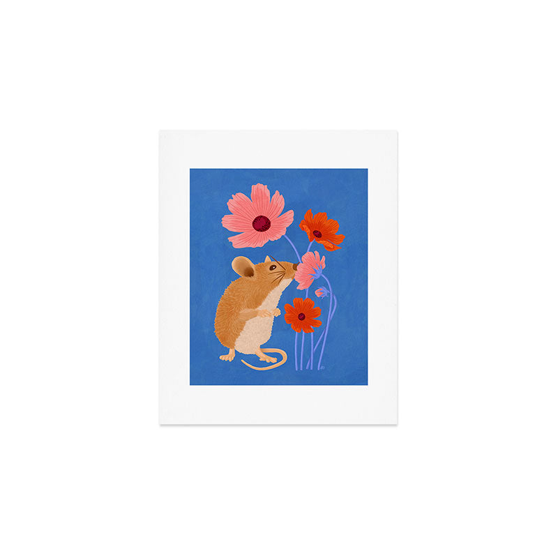 Meadow Mouse and Cosmos Blooms Art Print Gallery Image 1