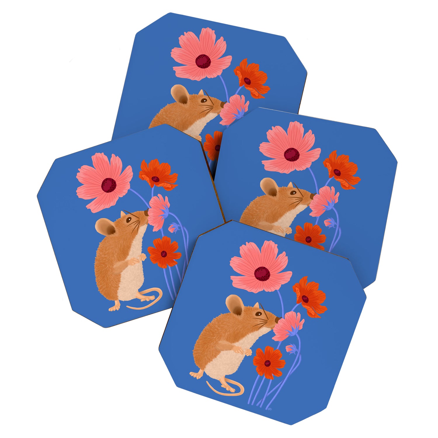 Meadow Mouse and Cosmos Blooms Coaster Gallery Image 1