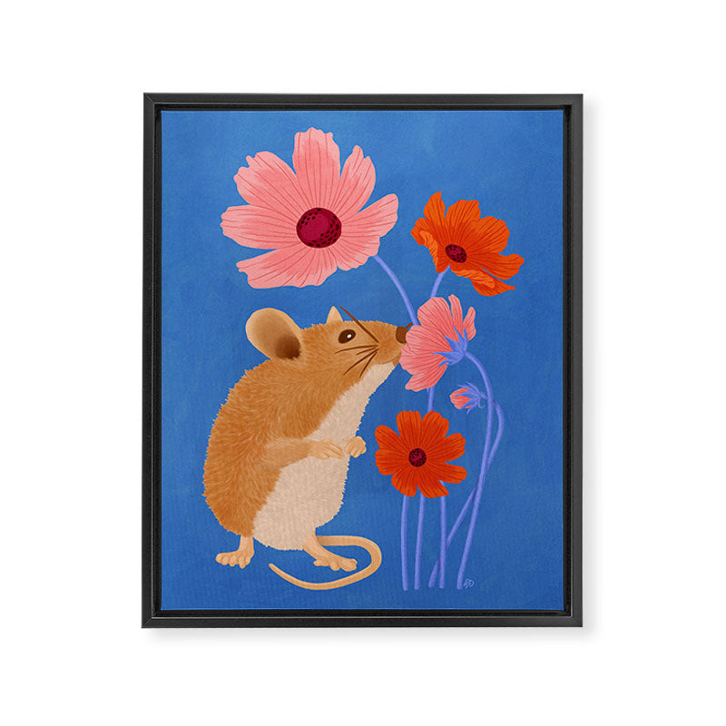 Meadow Mouse and Cosmos Blooms Framed Canvas Print Gallery Image 6
