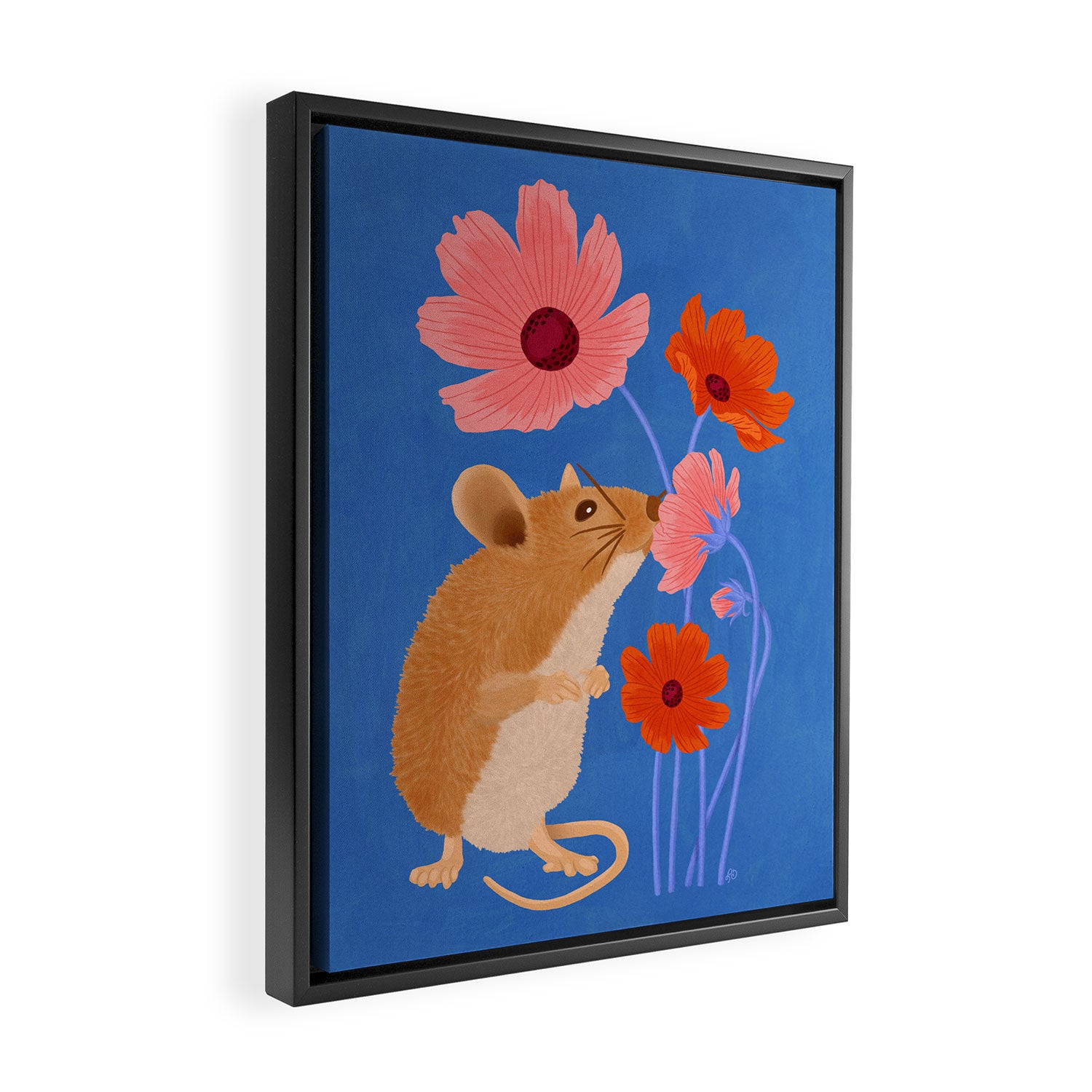 Meadow Mouse and Cosmos Blooms Framed Canvas Print Gallery Image 2