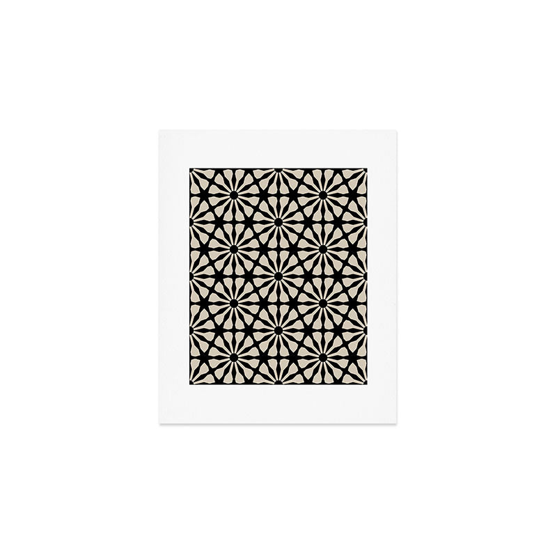 Monochrome Floral Geometric Pattern Art Print Gallery Image 1