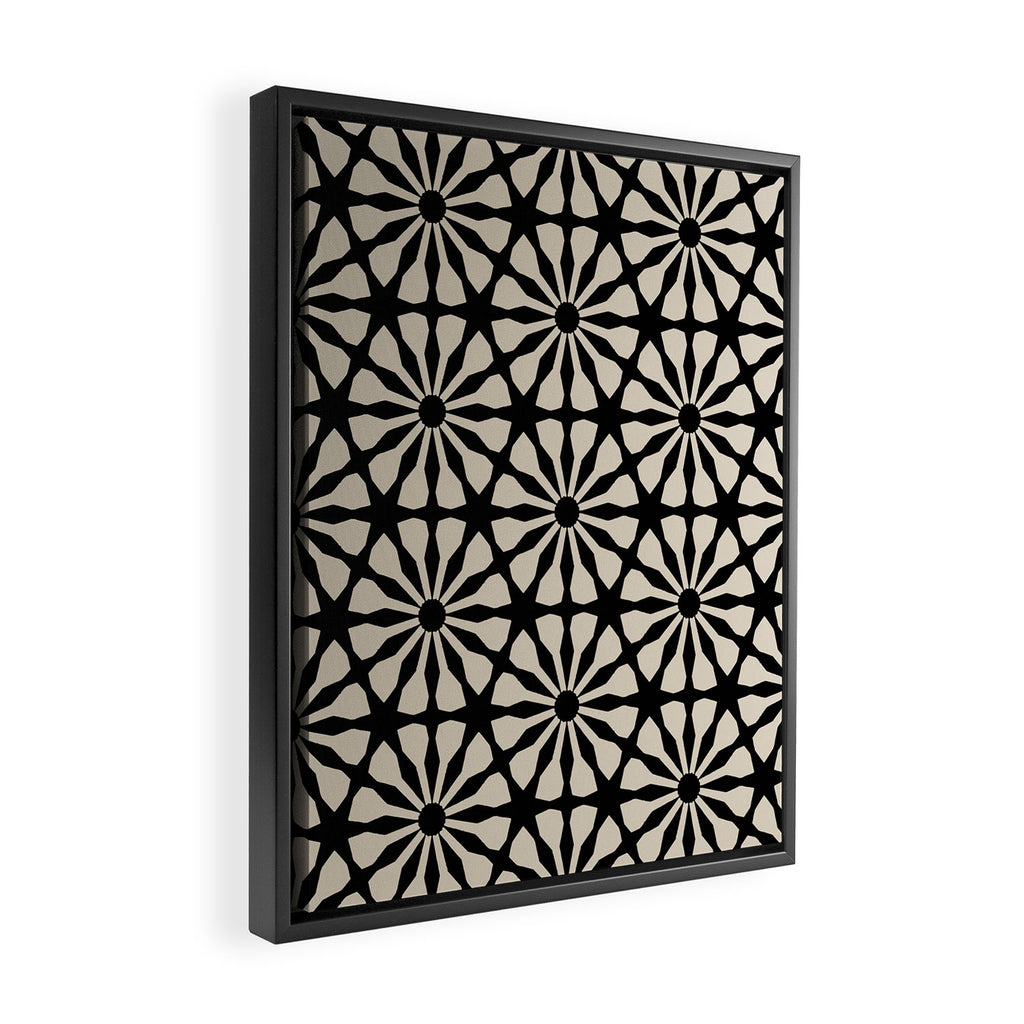 Monochrome Floral Geometric Pattern Framed Canvas Print Gallery Image 2