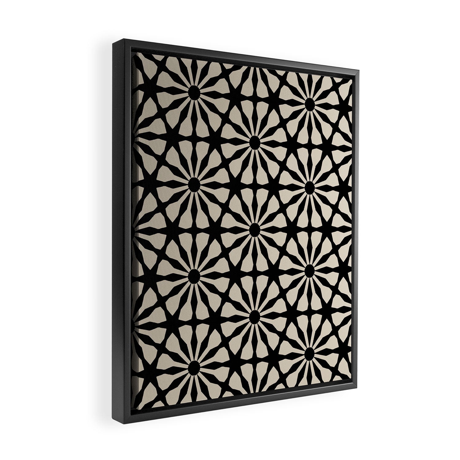 Monochrome Floral Geometric Pattern Framed Canvas Print Gallery Image 2