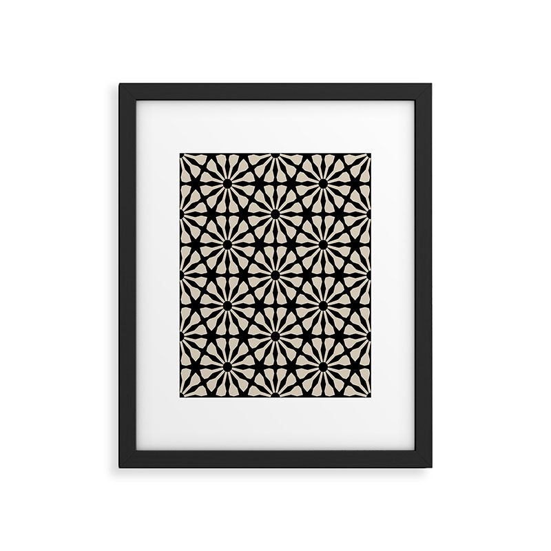 Monochrome Floral Geometric Pattern Framed Art Print Gallery Image 5
