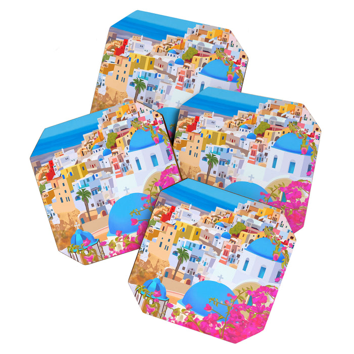 Painting of Santorini Greece Coaster Gallery Image 1