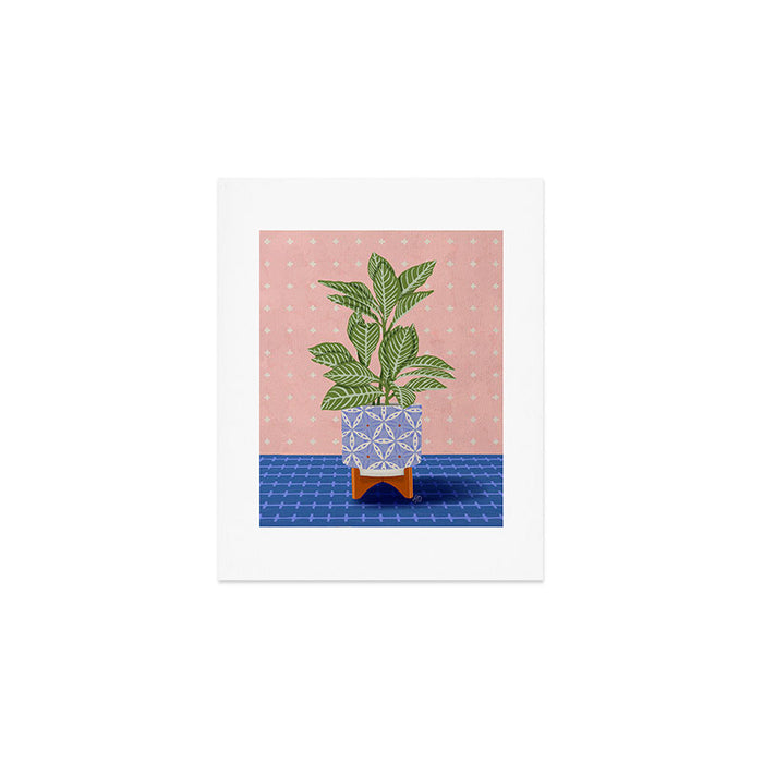 Patterned Pot Plant on Geometric Background Art Print Gallery Image 1