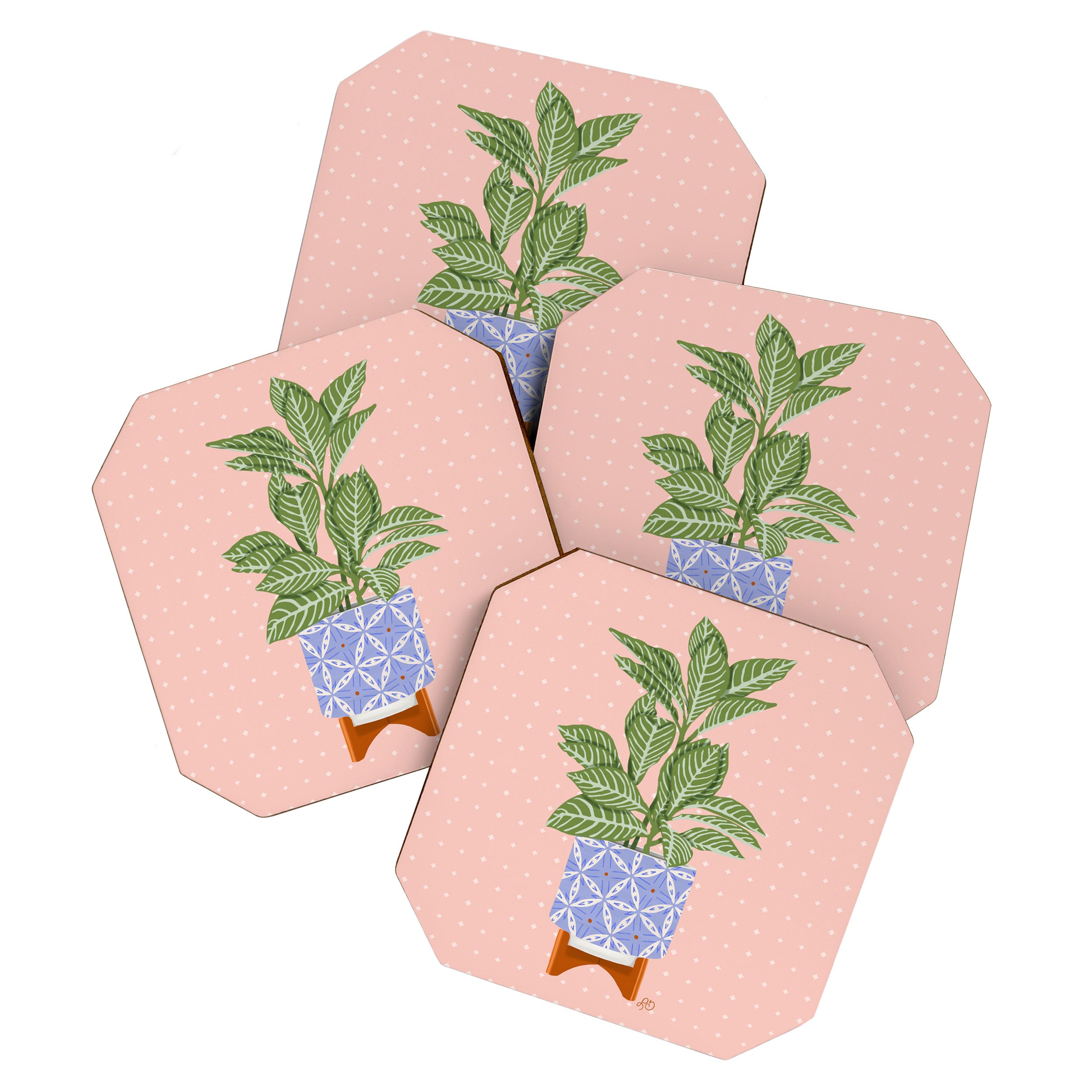 Patterned Pot Plant on Geometric Background Coaster Gallery Image 1