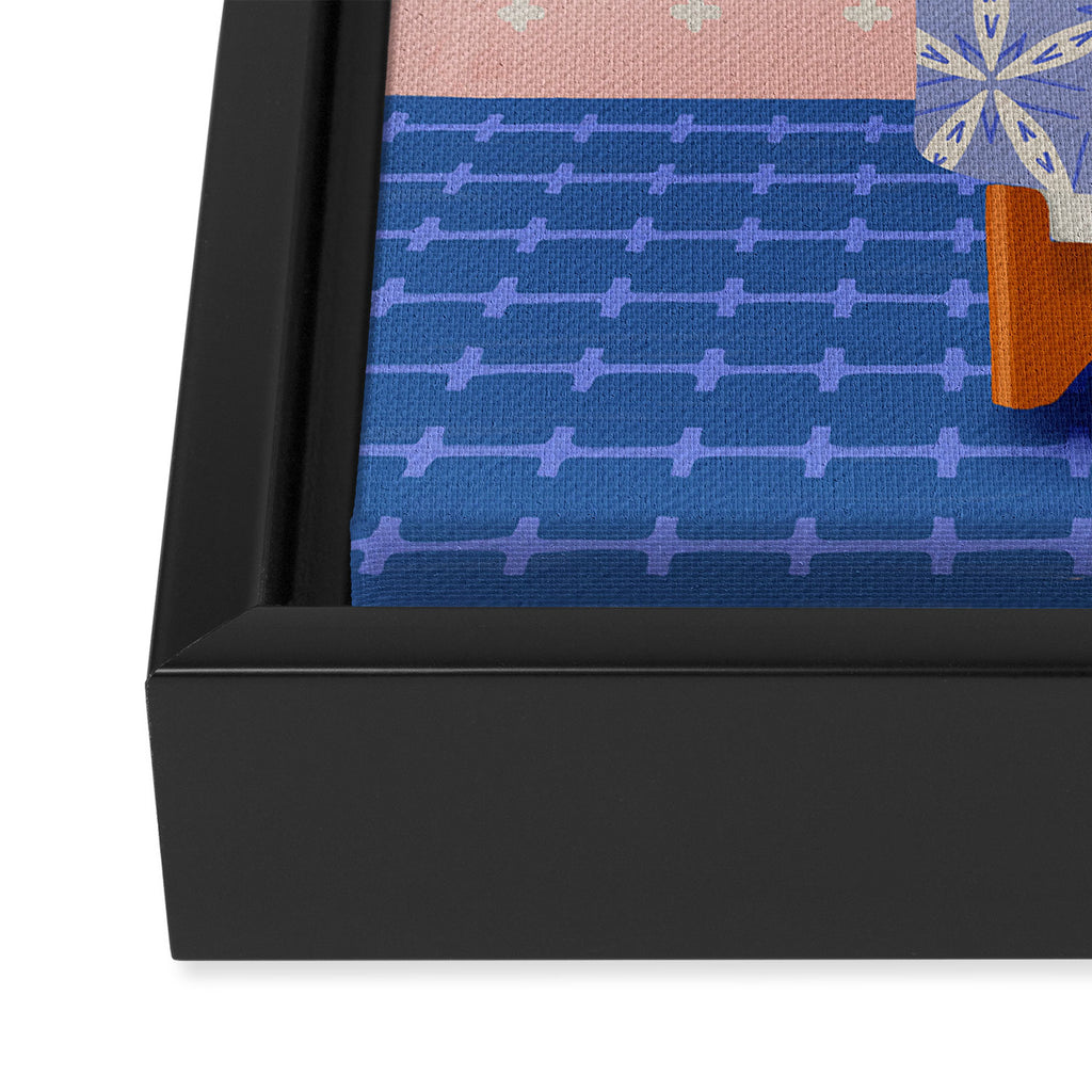 Patterned Pot Plant on Geometric Background Framed Canvas Print Gallery Image 3