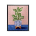 Patterned Pot Plant on Geometric Background Framed Canvas Print Gallery Image 6