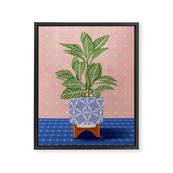 Patterned Pot Plant on Geometric Background Framed Canvas Print Gallery Image 1