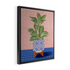 Patterned Pot Plant on Geometric Background Framed Canvas Print Gallery Image 2
