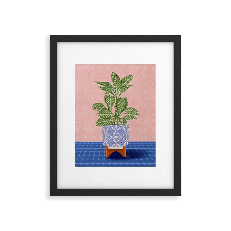 Patterned Pot Plant on Geometric Background Framed Art Print Gallery Image 5