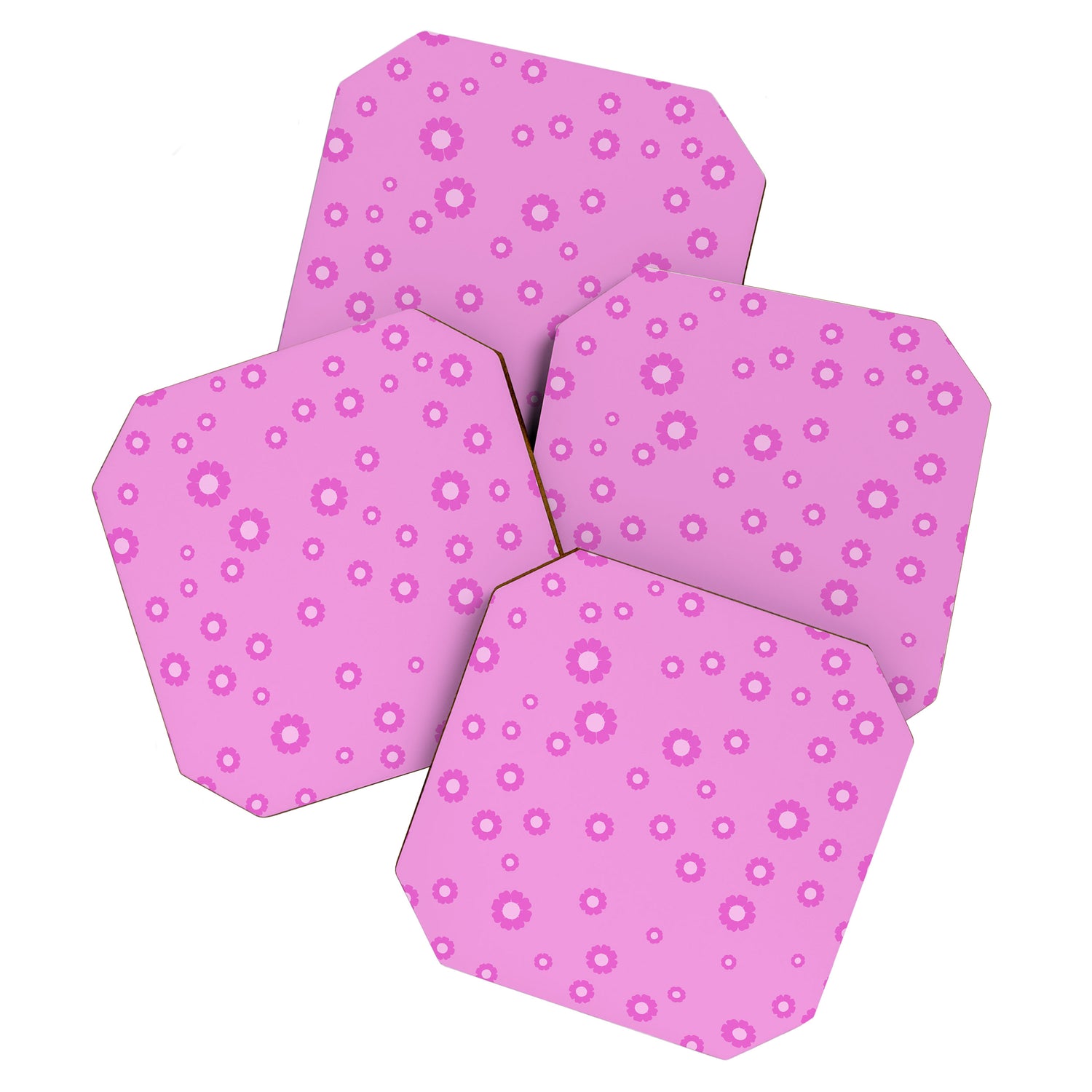 Pink 1970s Inspired Mini Daisies Ditsy Pattern Coaster Gallery Image 1