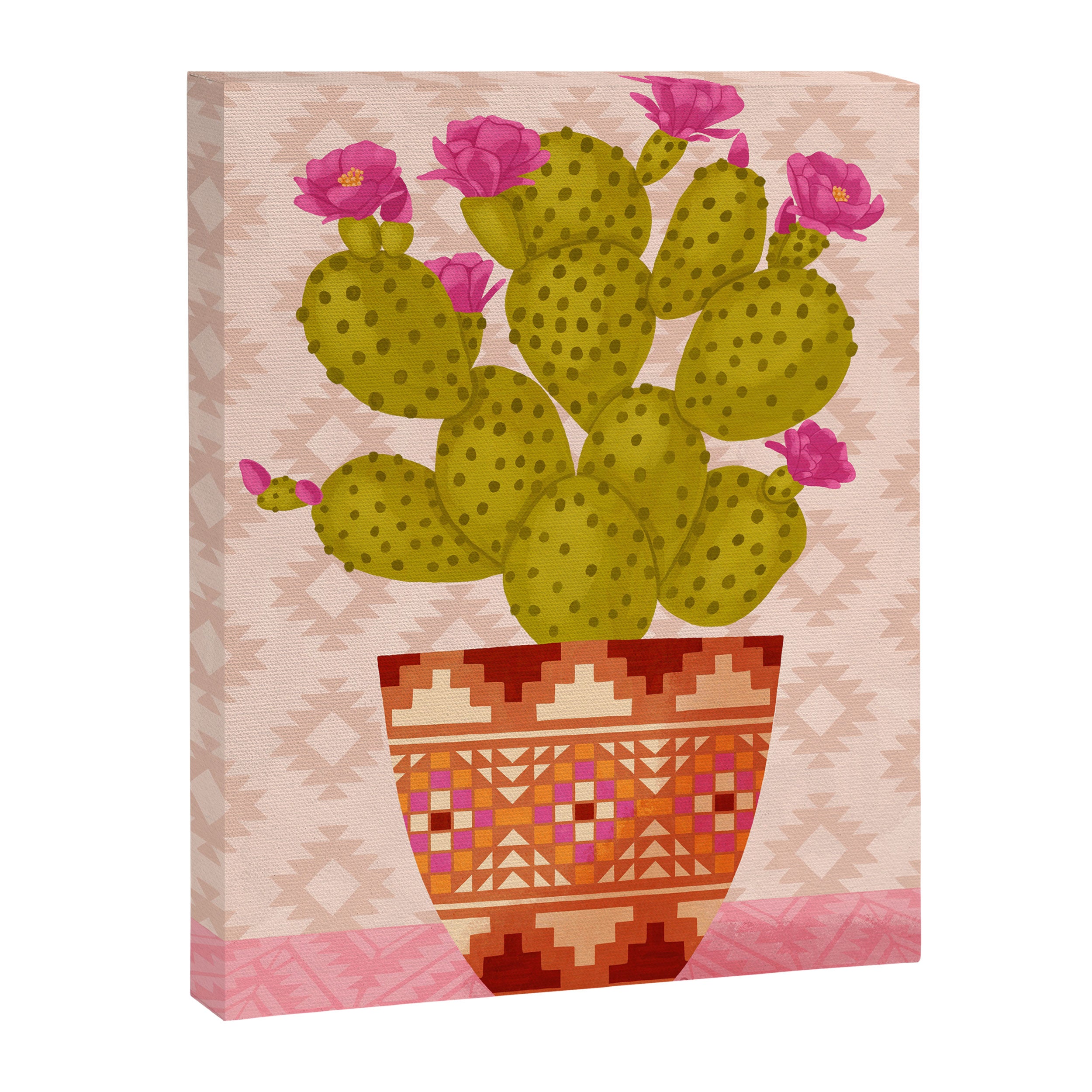 Prickly Pear Cactus in Southwestern Pot Canvas Print Gallery Image 6