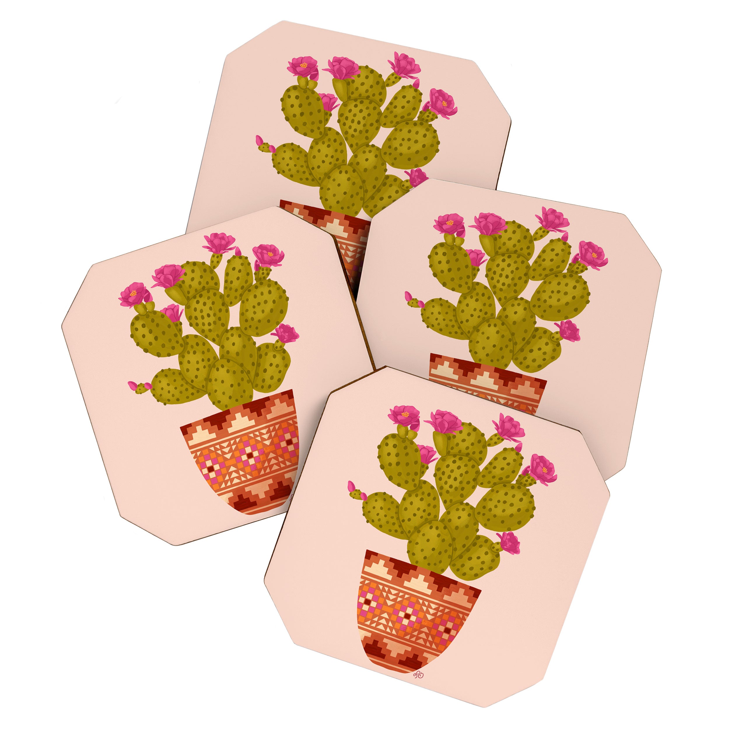 Prickly Pear Cactus in Southwestern Pot Coaster Gallery Image 1
