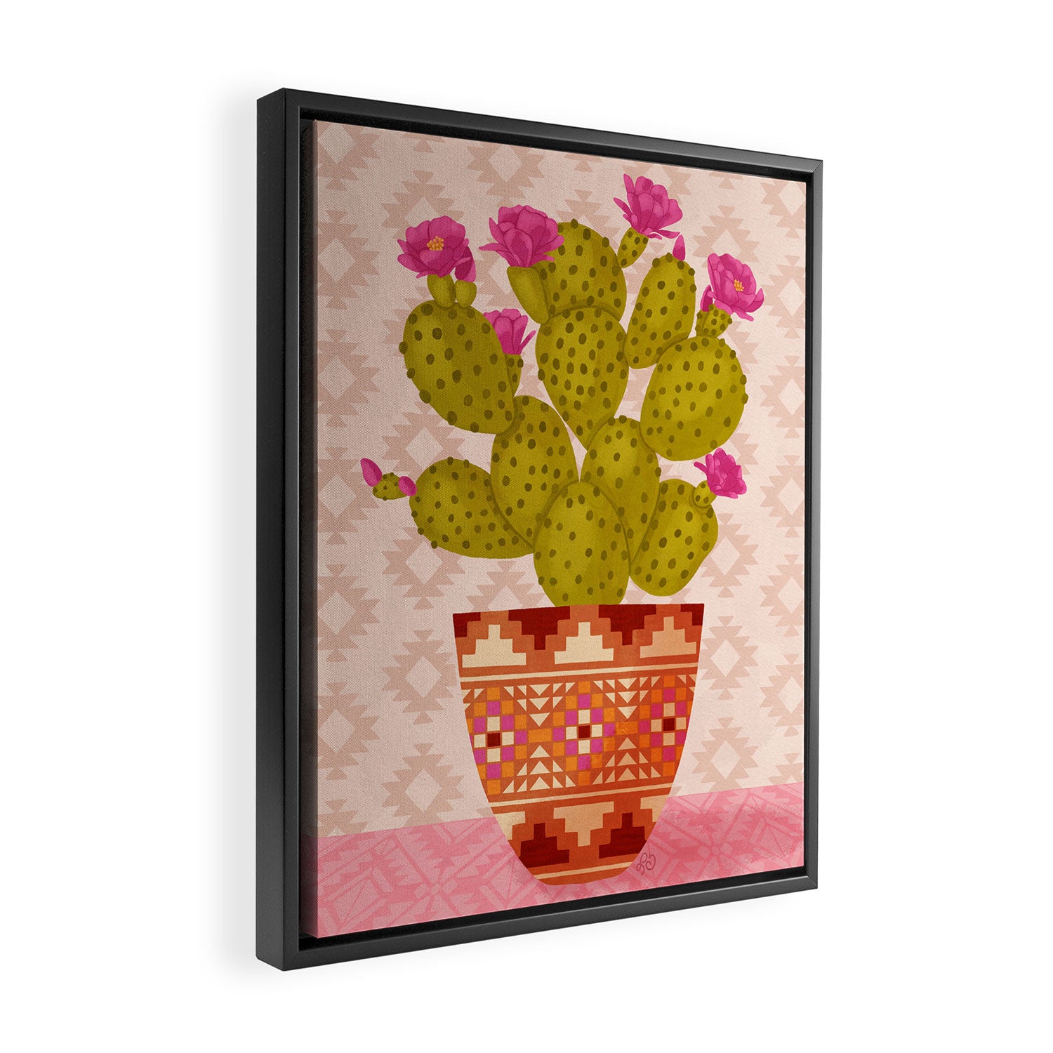 Prickly Pear Cactus in Southwestern Pot Framed Canvas Print Gallery Image 2