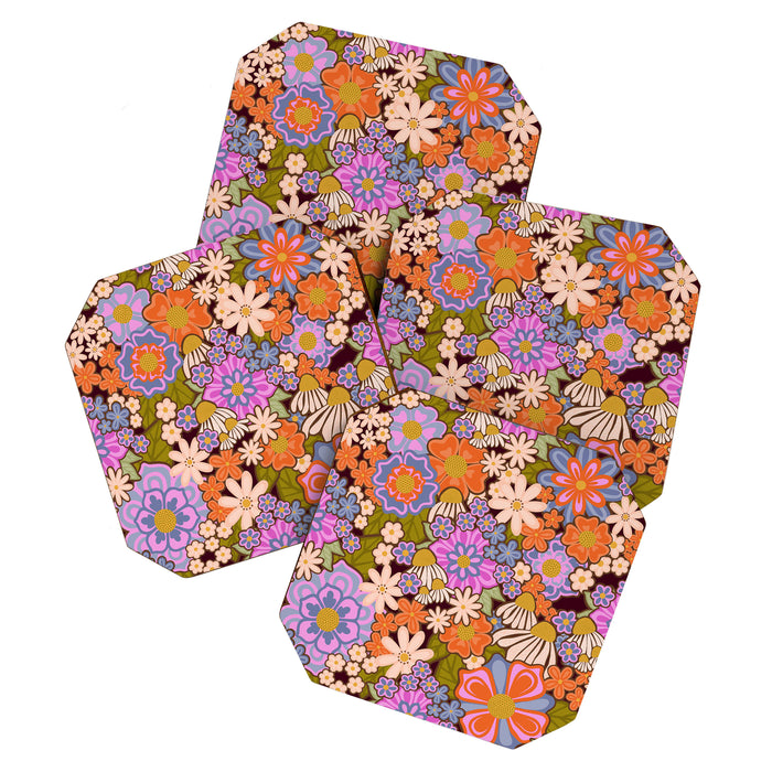 Psychedelic 70s Floral Pattern Coaster Gallery Image 1