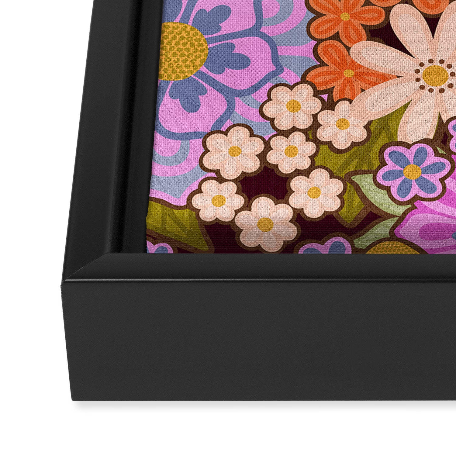 Psychedelic 70s Floral Pattern Framed Canvas Print Gallery Image 3