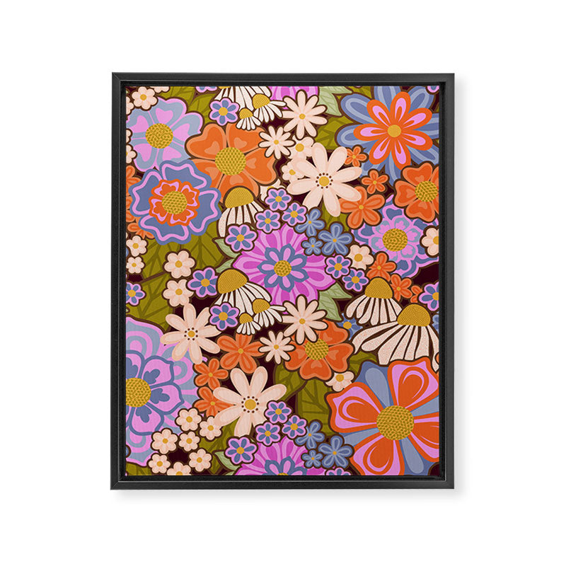 Psychedelic 70s Floral Pattern Framed Canvas Print Gallery Image 8