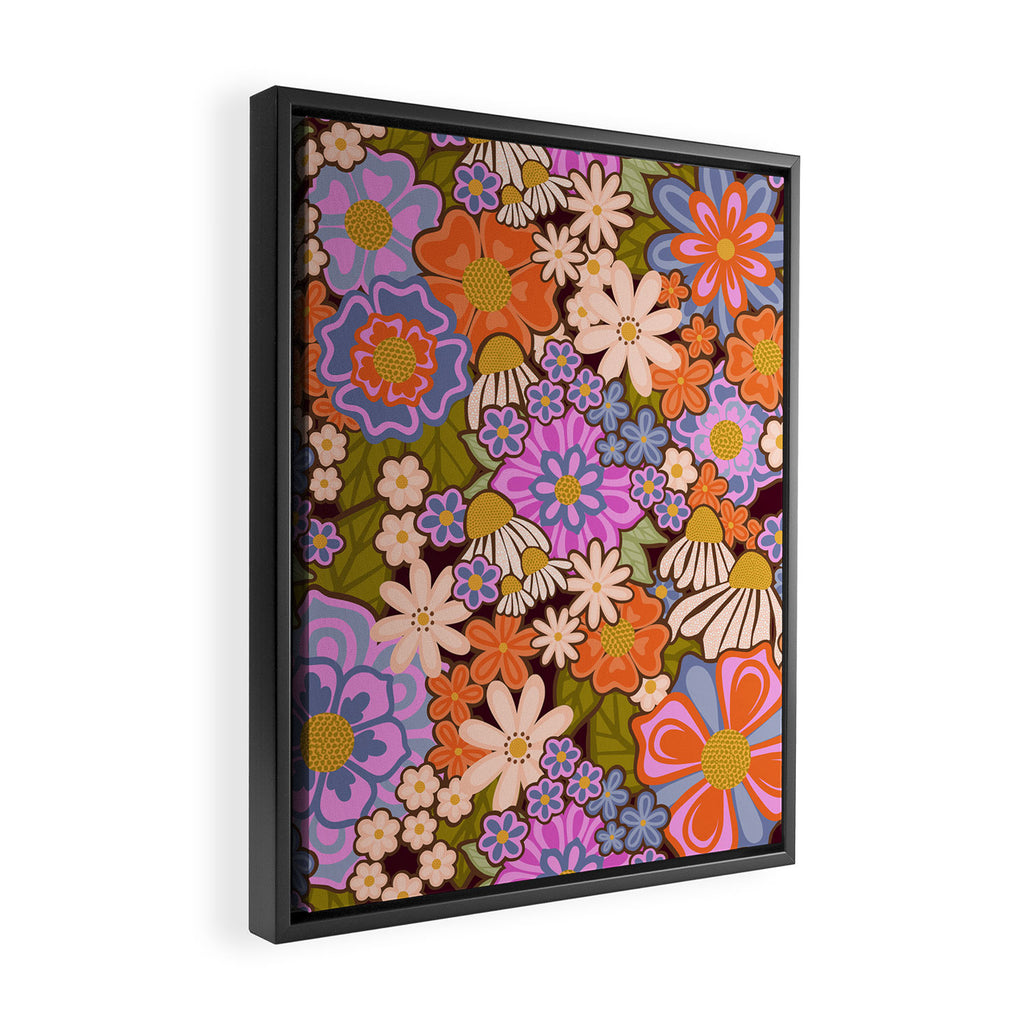 Psychedelic 70s Floral Pattern Framed Canvas Print Gallery Image 2