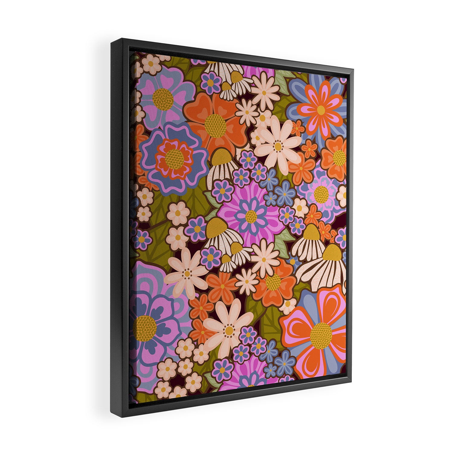 Psychedelic 70s Floral Pattern Framed Canvas Print Gallery Image 2