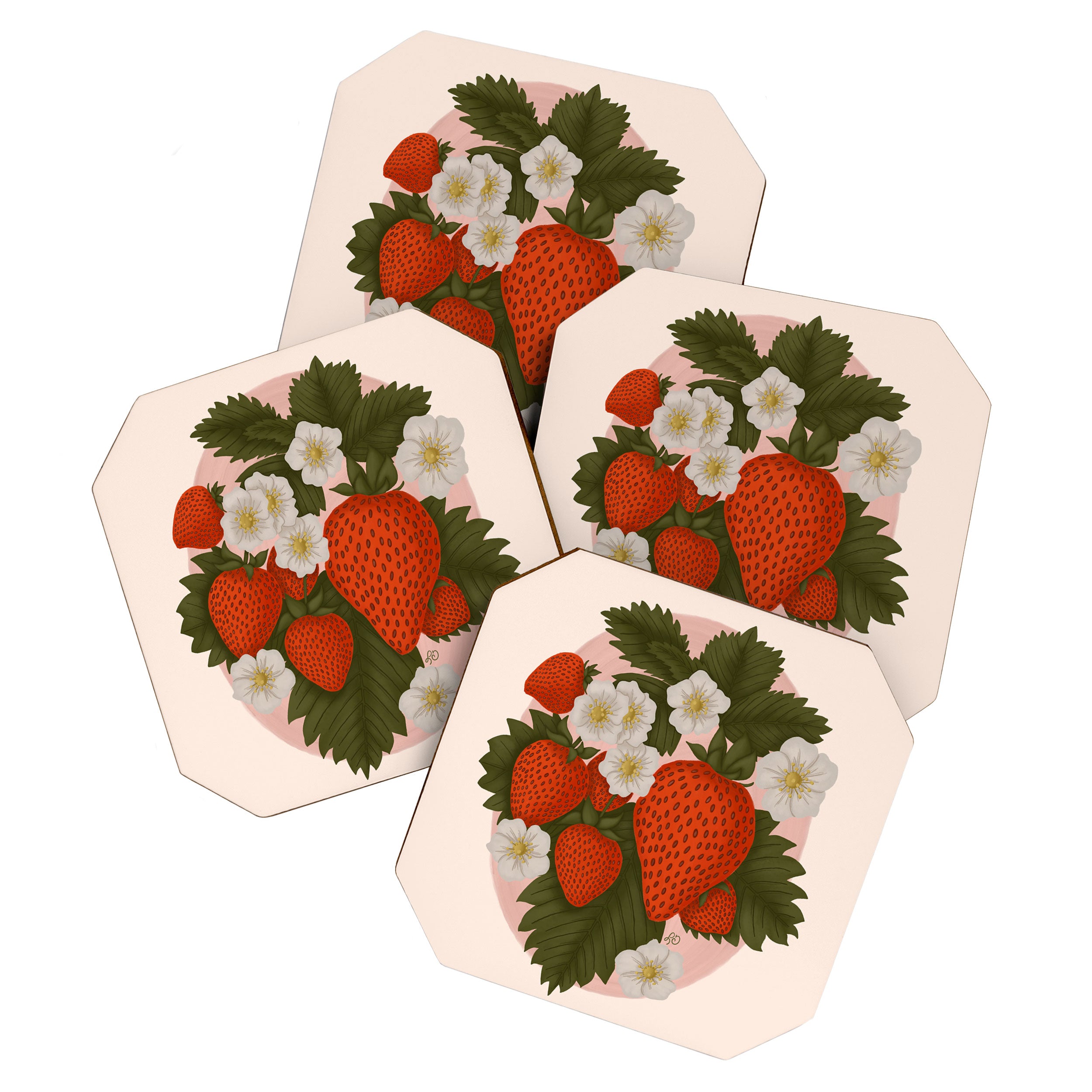 Sweet Summer Strawberries and Blossoms Coaster Gallery Image 1