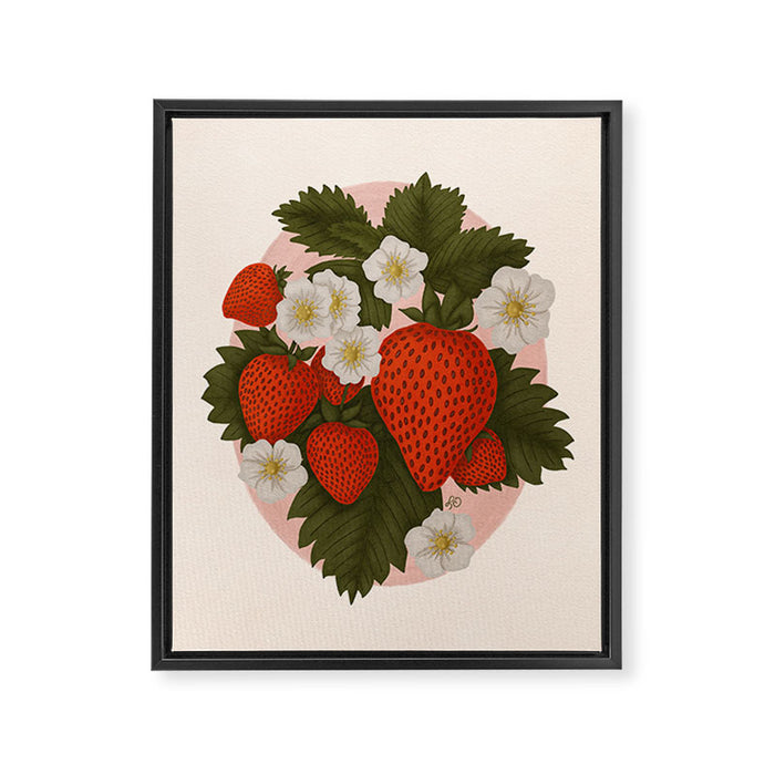 Sweet Summer Strawberries and Blossoms Framed Canvas Print Gallery Image 1