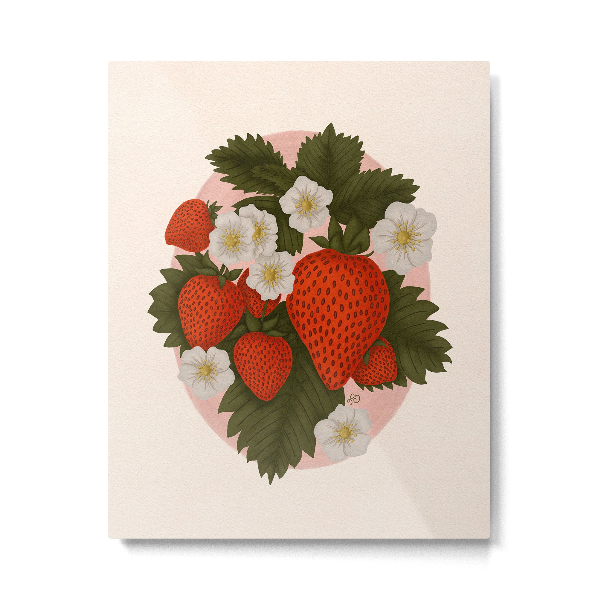 Sweet Summer Strawberries and Blossoms Metal Print Gallery Image 4