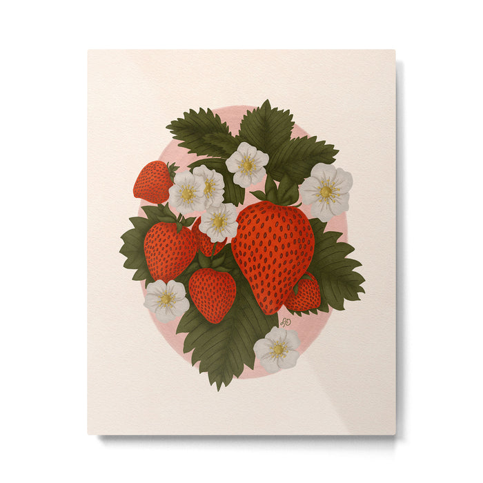 Sweet Summer Strawberries and Blossoms Metal Print Gallery Image 1