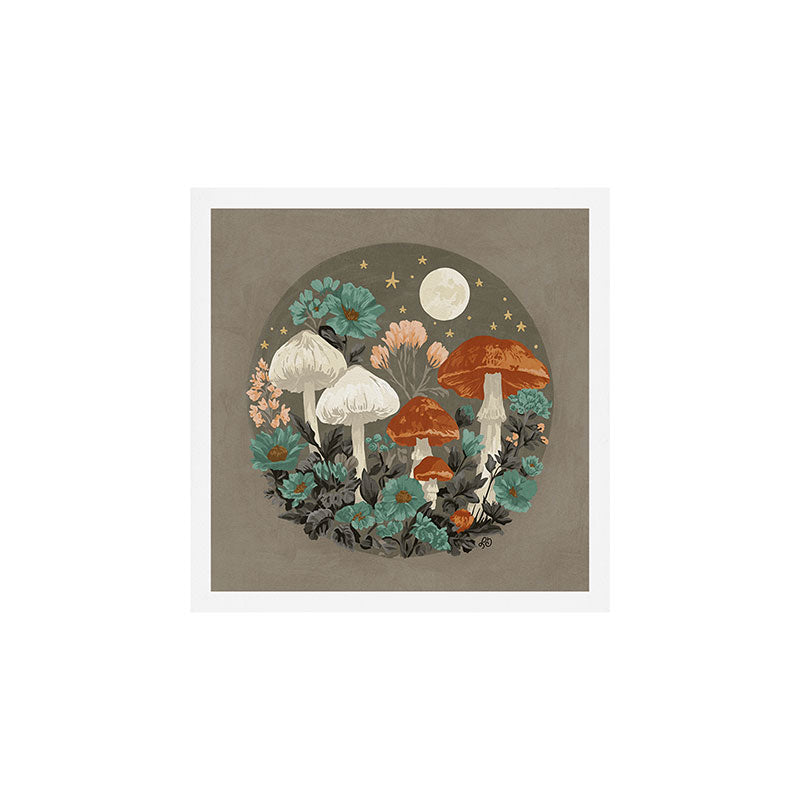 Vintage Moonlit Mushrooms Art Print Gallery Image 1