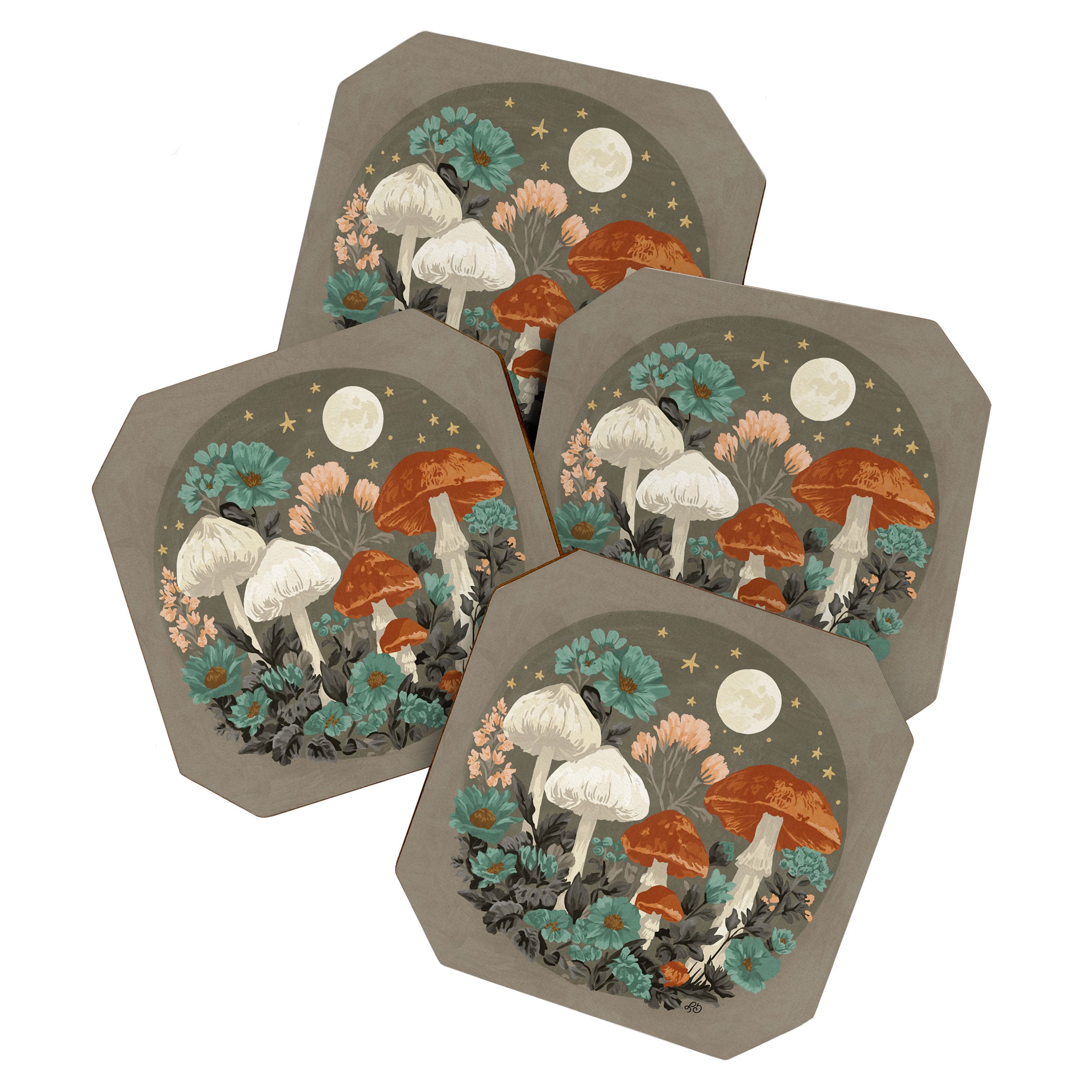 Vintage Moonlit Mushrooms Coaster Gallery Image 1