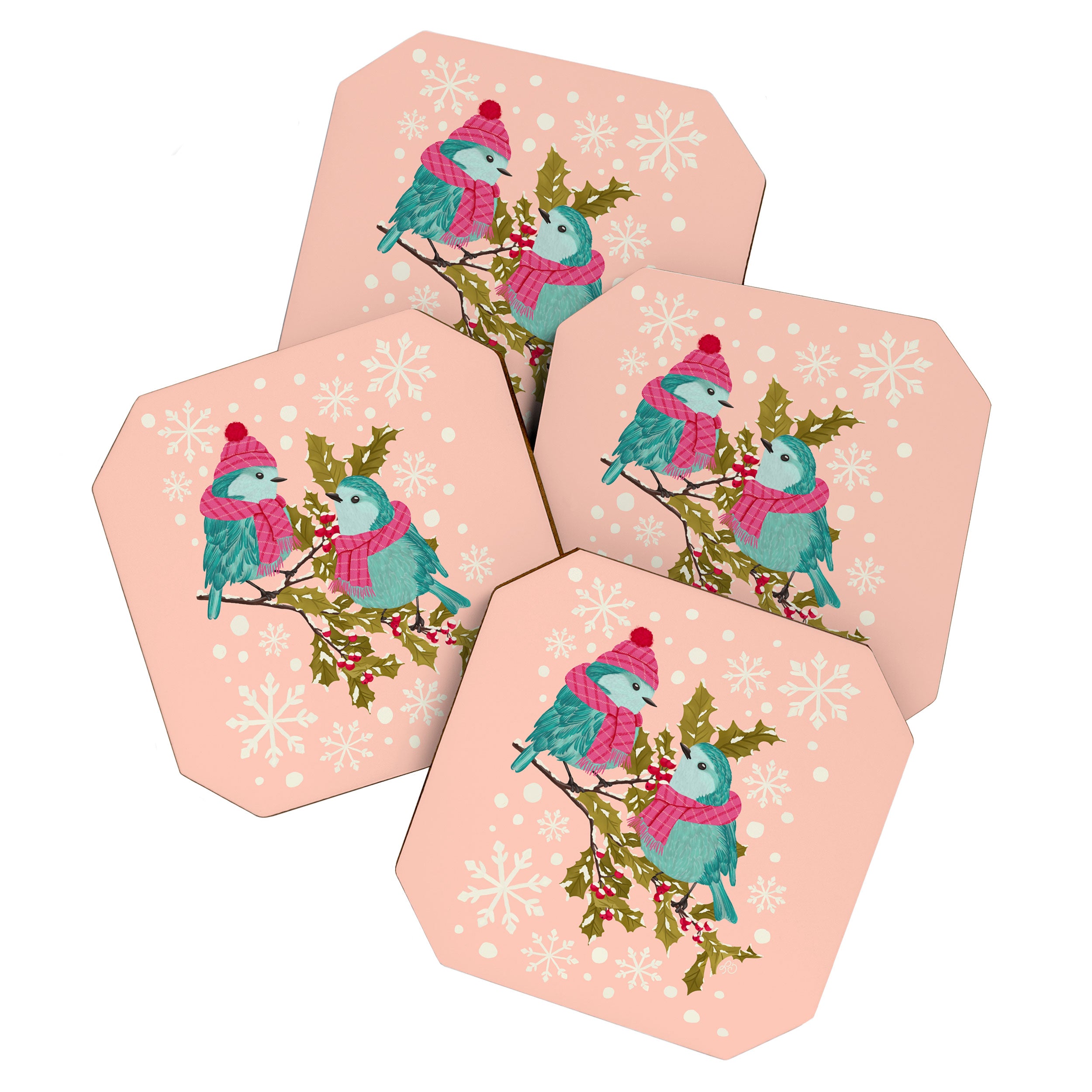 Winter Birds in Festive Scarves Coaster Gallery Image 1