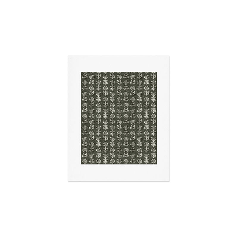 block print floral - dark olive Art Print Gallery Image 1