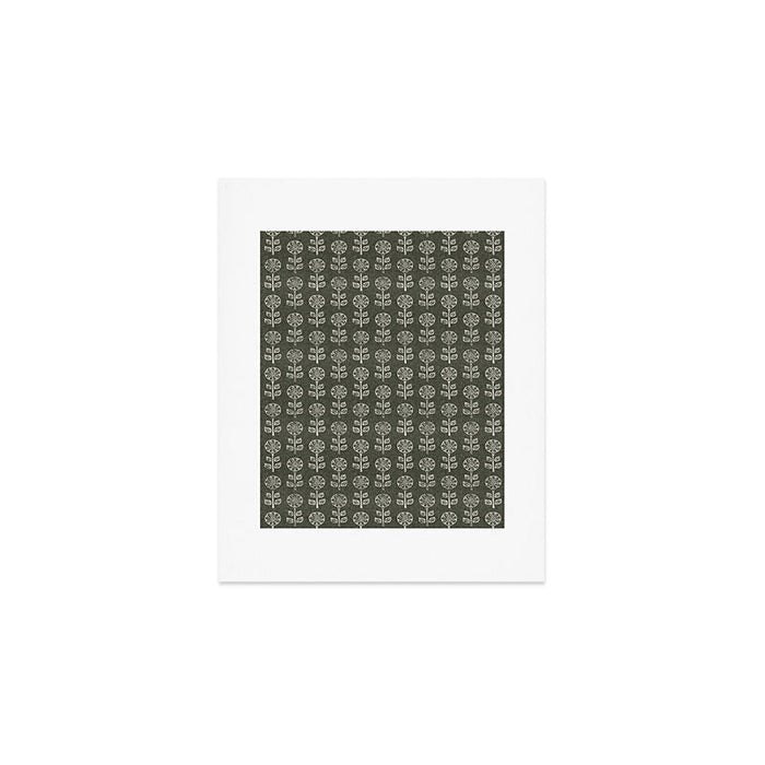 block print floral - dark olive Art Print Gallery Image 1