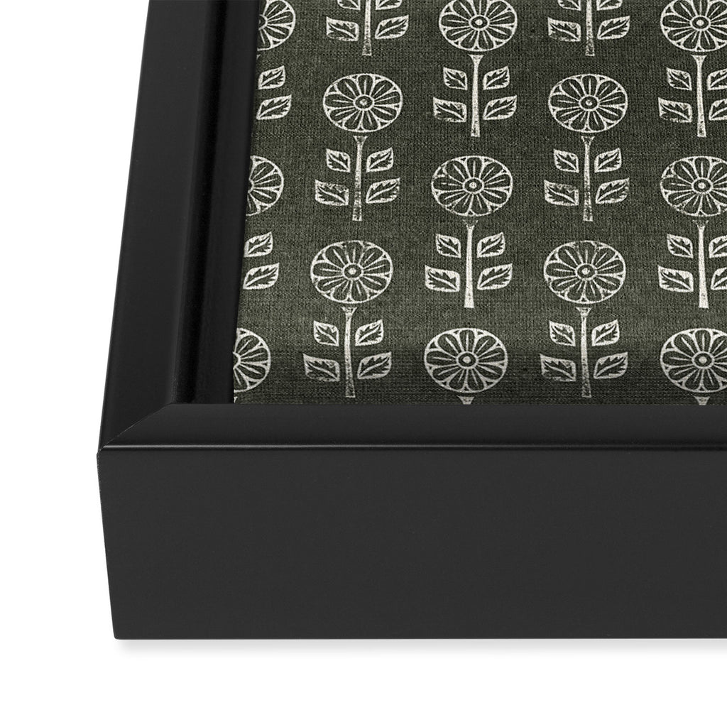 block print floral - dark olive Framed Canvas Print Gallery Image 3