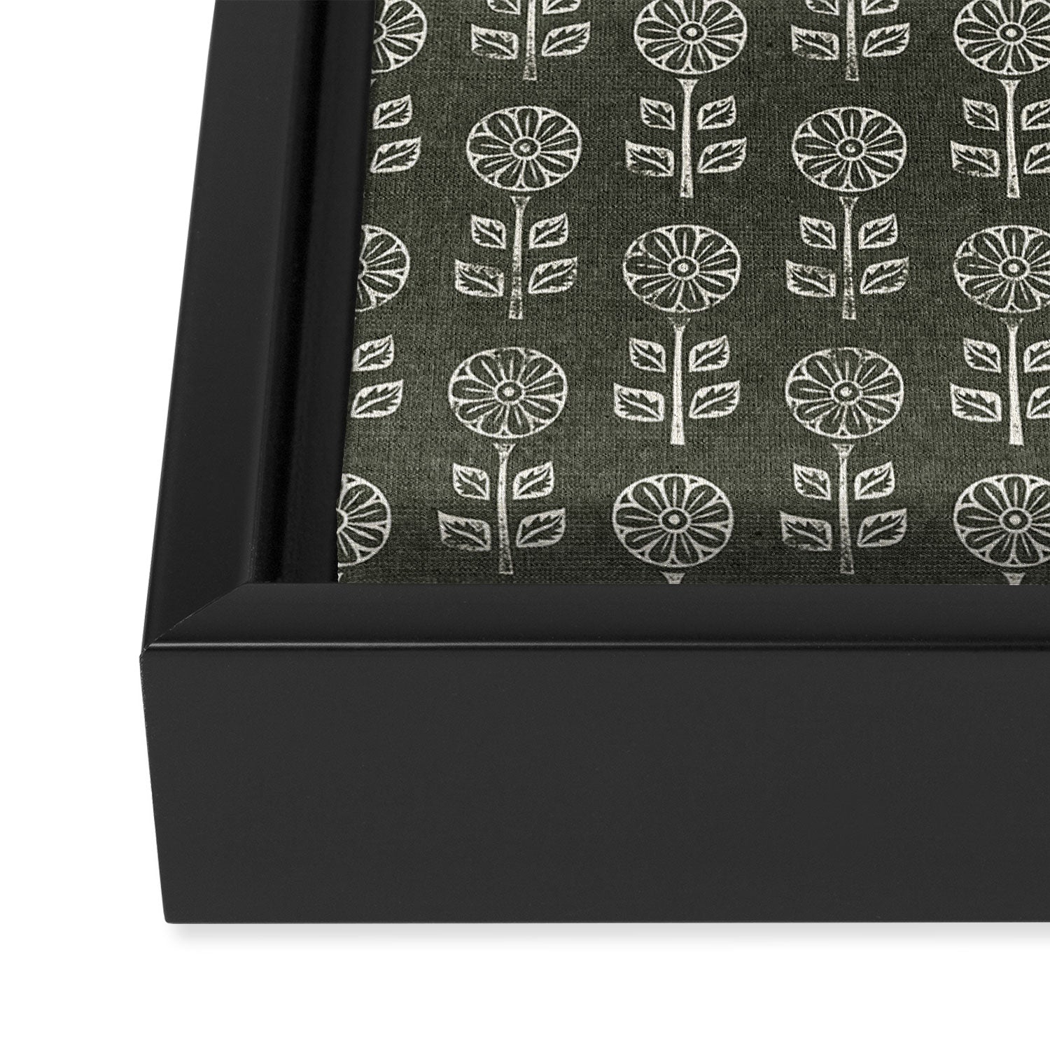 block print floral - dark olive Framed Canvas Print Gallery Image 3