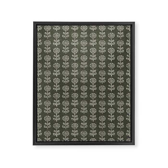 block print floral - dark olive Framed Canvas Print Gallery Image 1
