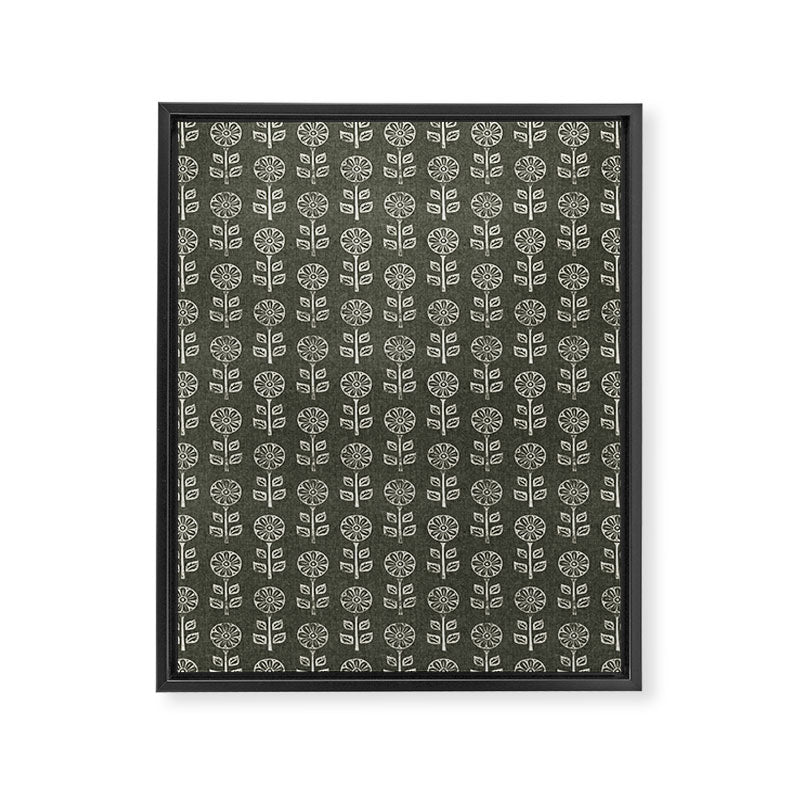 block print floral - dark olive Framed Canvas Print Gallery Image 8
