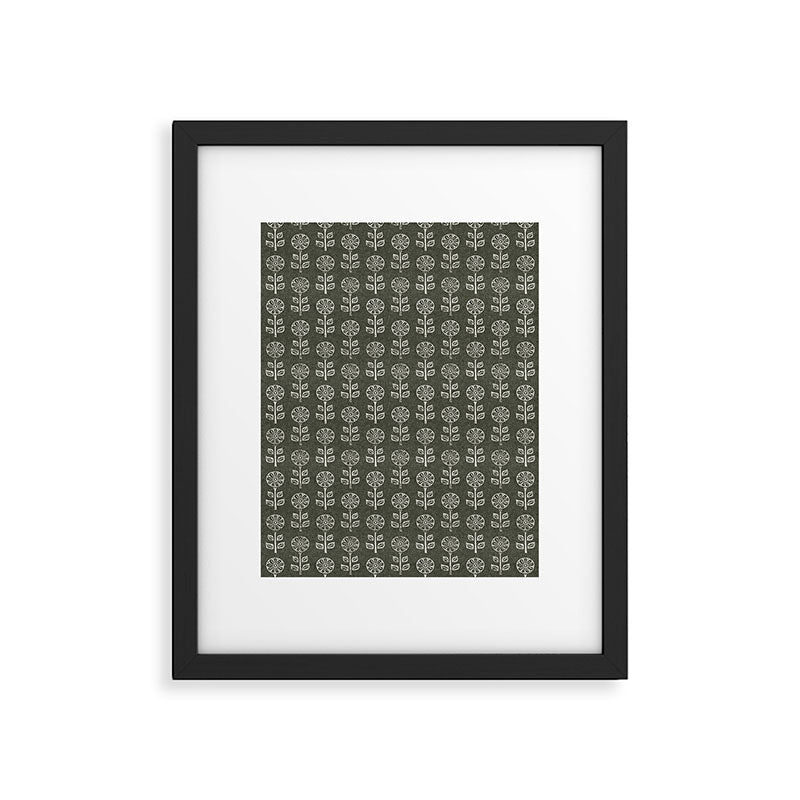 block print floral - dark olive Framed Art Print Gallery Image 6
