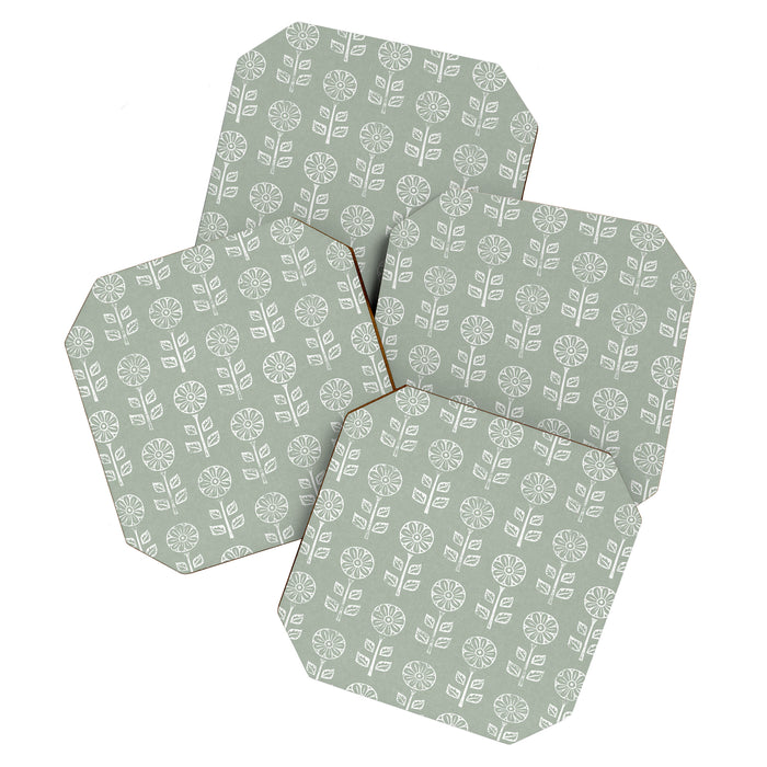 block print floral - sage Coaster Gallery Image 1