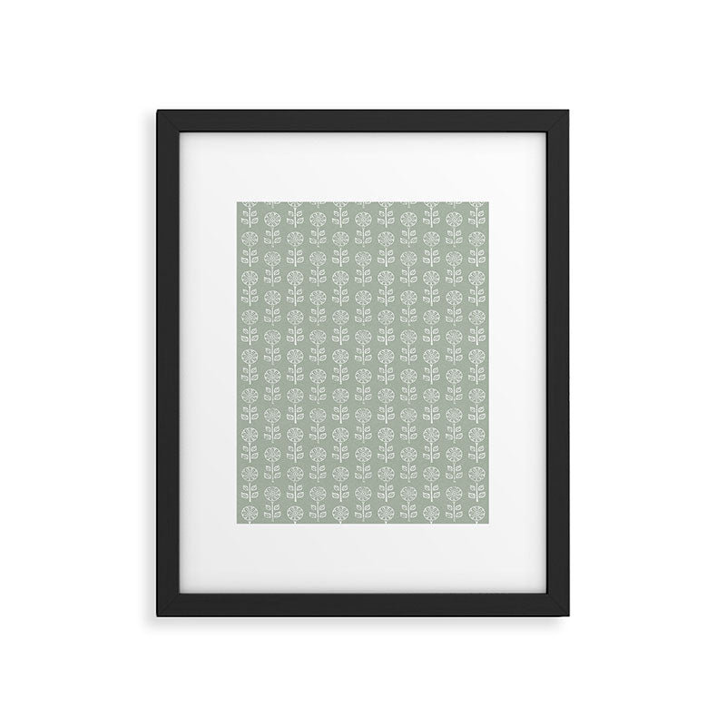 block print floral - sage Framed Art Print Gallery Image 6