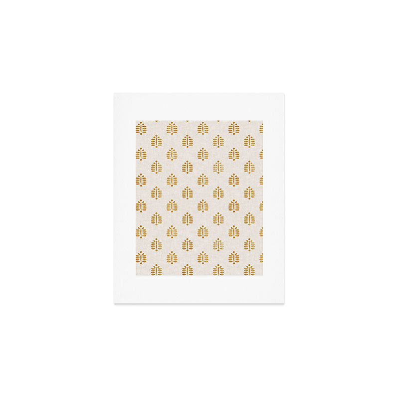 block print palm in golden on natural Art Print Gallery Image 1