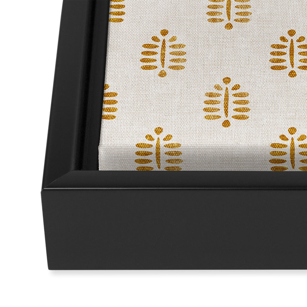 block print palm in golden on natural Framed Canvas Print Gallery Image 3